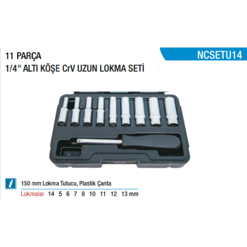 NT TOOLS 1/4 CrV Derin Uzun Lokma Seti 11 Parça