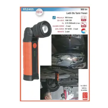 NT Tools NTLE4025 Ledli Tamirci Feneri – 900 Lümen (Şarjlı, Mıknatıslı, Katlanabilir)