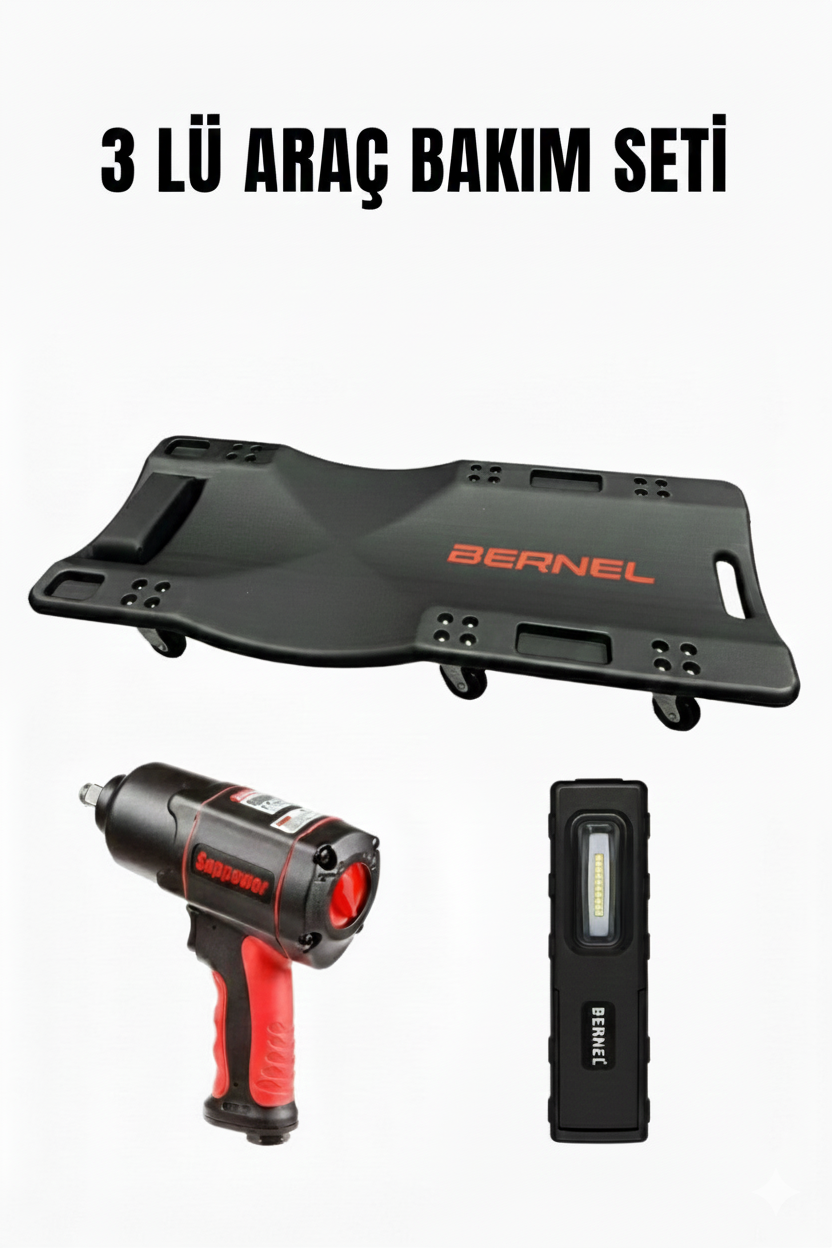 Araç Altı Yatma Tahtası Havalı Somun Sökme Şarjlı Led Fener Led Lamba 3 Lü Set