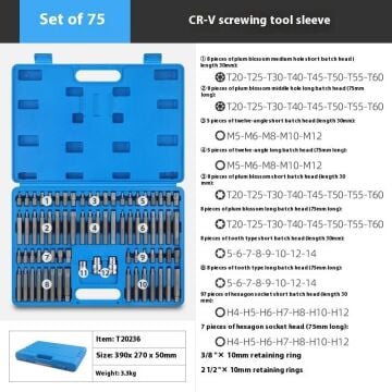 75 Parça Bits Uç Takımı Torx - Delikli Torx - Allen - M Tipi - Ribe Bits Uç Set